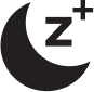A black crescent moon with a plus sign and the letter 'Z' next to it, on a light gray background.