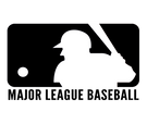 Silhouette of a baseball player at bat with a baseball approaching, set against a black background.