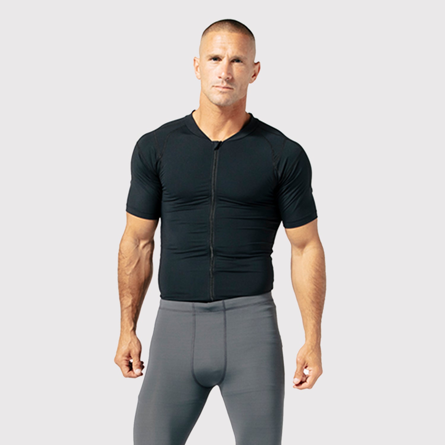 DFND Men's Short Sleeve Compression Shirt with Zipper Black / L