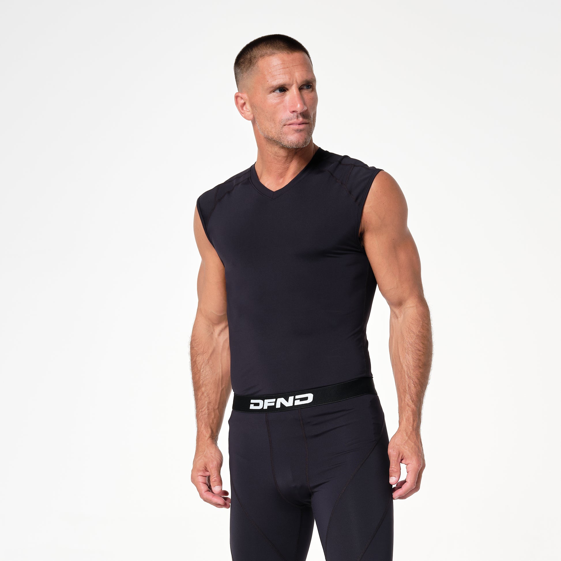 Muscle hunk in Under Armour compression shirt