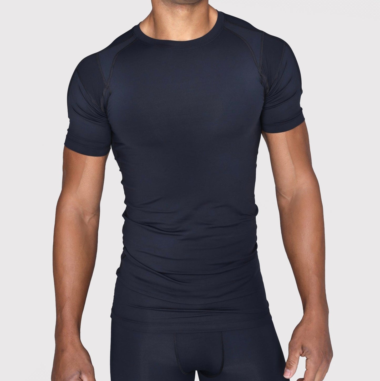 CompressionZ Men's Compression Short Sleeve Shirt & Arm Sleeve Bundle  (Navy, XL)