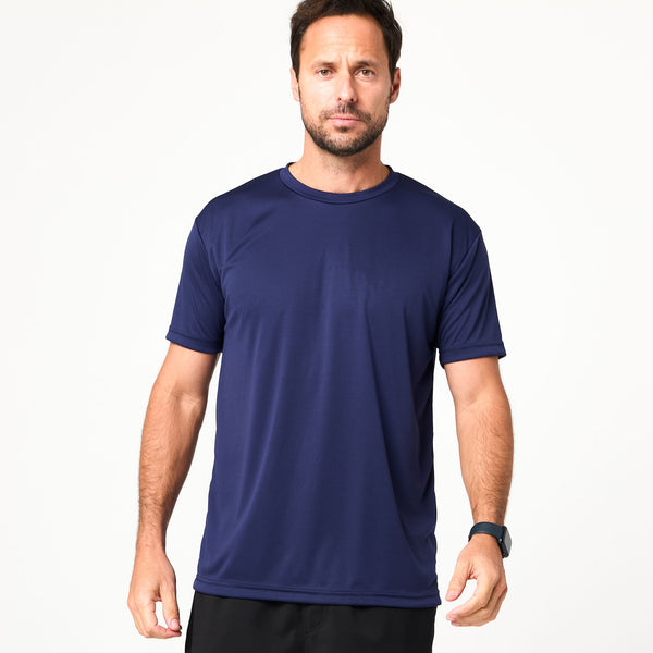 ★TRAVEL★ Jersey Track Short Sleeve T-Shirt Navy Men's Short Sleeve Speed Tech Workout Shirt | Training Gear